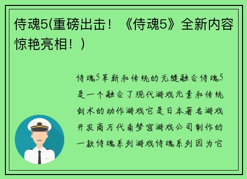 侍魂5(重磅出击！《侍魂5》全新内容惊艳亮相！)